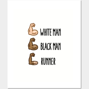 White man Black man Runner funny running biceps (dark design) Posters and Art